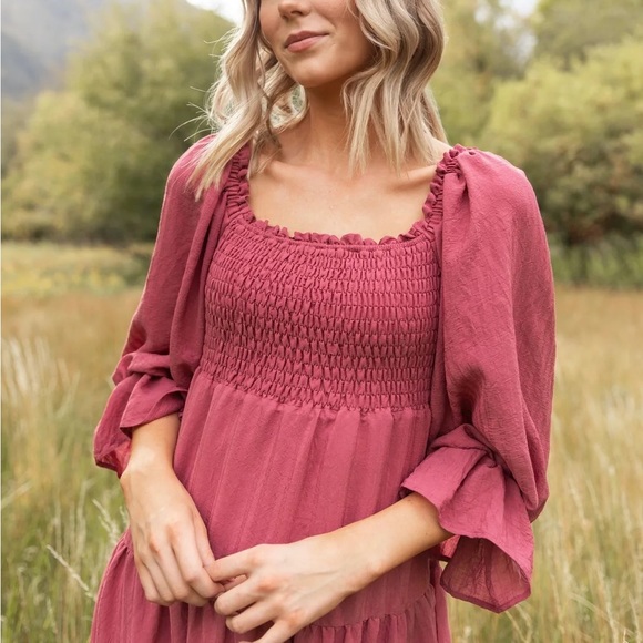 NWT Jovi Lynn Smocked Midi Dress with Pockets - Deep Pink Berry - Picture 5 of 8